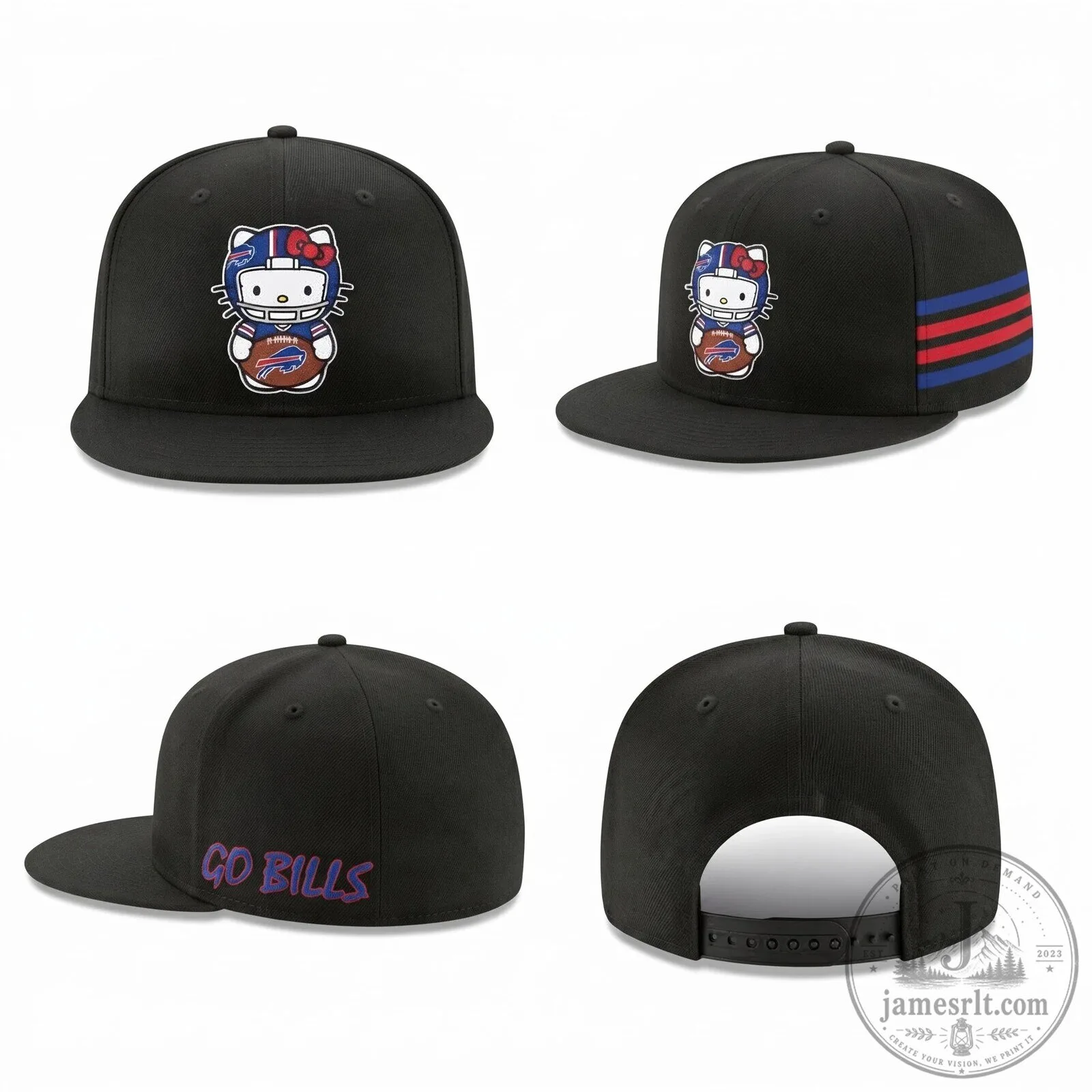 Buffalo Bills Hello Kitty Football Player Black Snapback Cap Hat