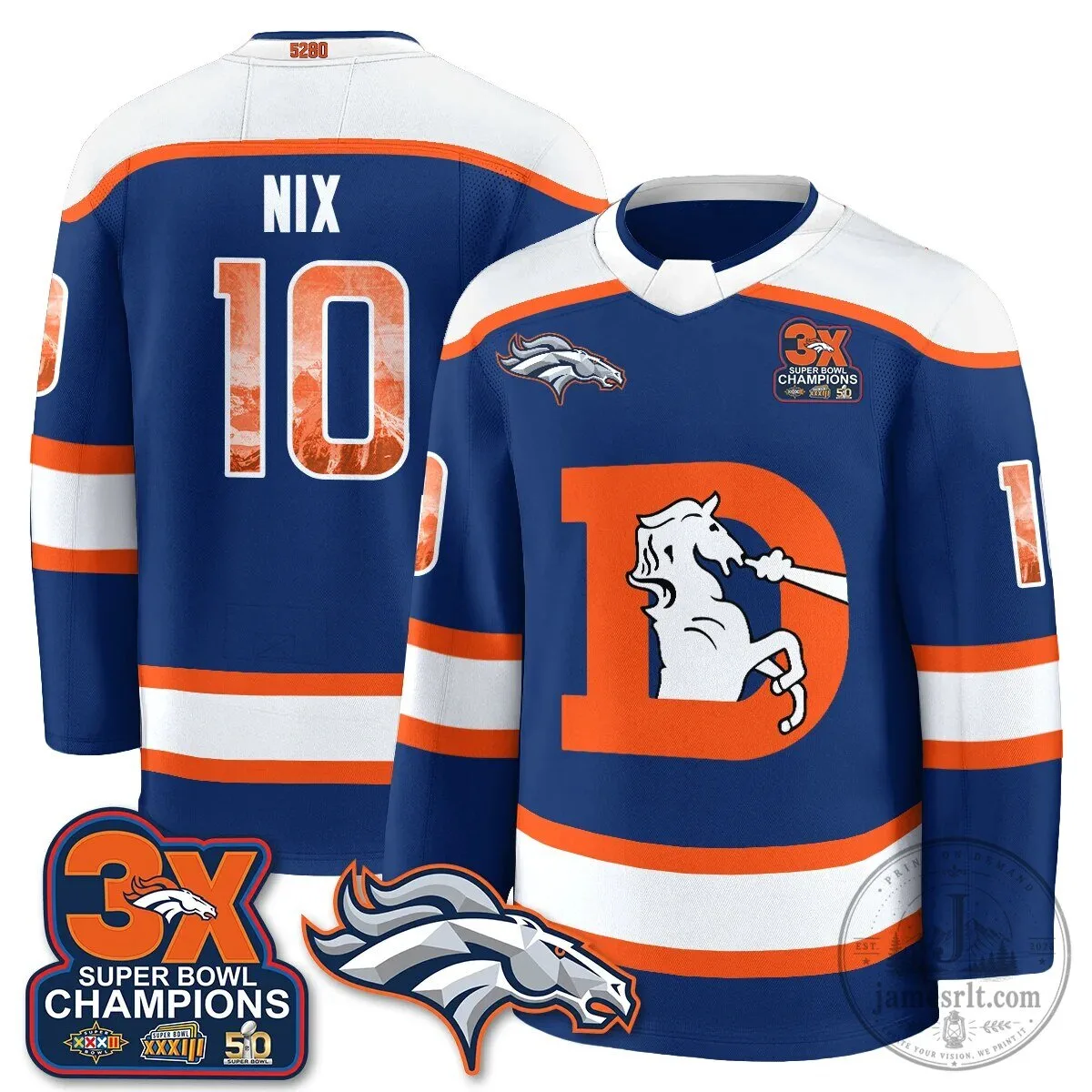 Denver Broncos 3X Super Bowl Champions Nix Number 10 Fanatics Hockey Jersey
