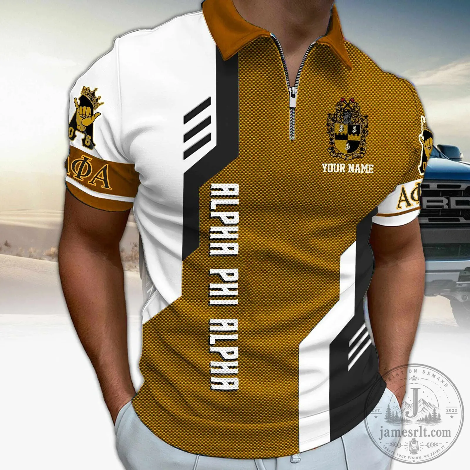 Alpha Phi Alpha Fraternity Gold and White Striped Polo Shirt