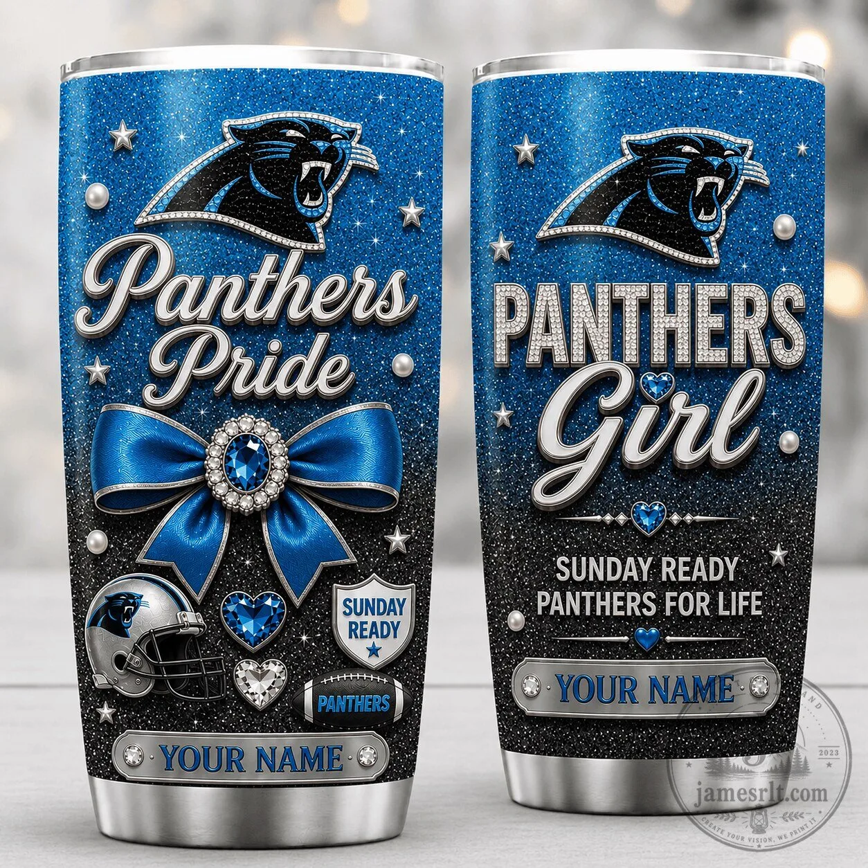 Carolina Panthers Football Team Personalized Glitter Tumbler