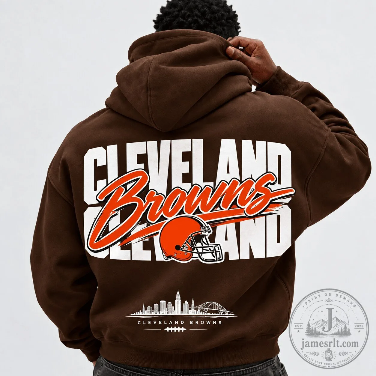 Cleveland Browns NFL Football Team Brown Hoodie with Skyline Design