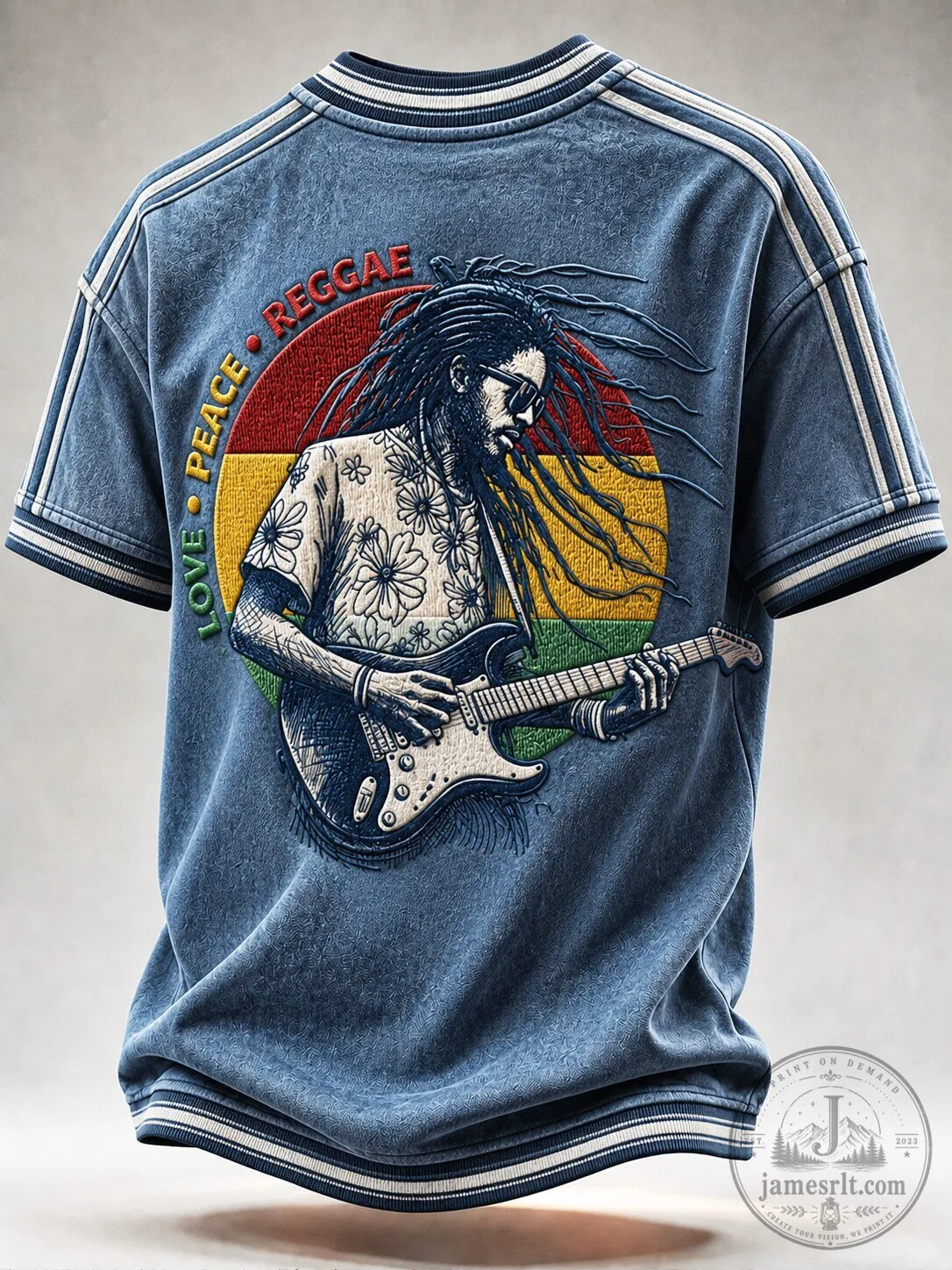 Love Peace Reggae Music Bob Marley Guitar Player T-Shirt