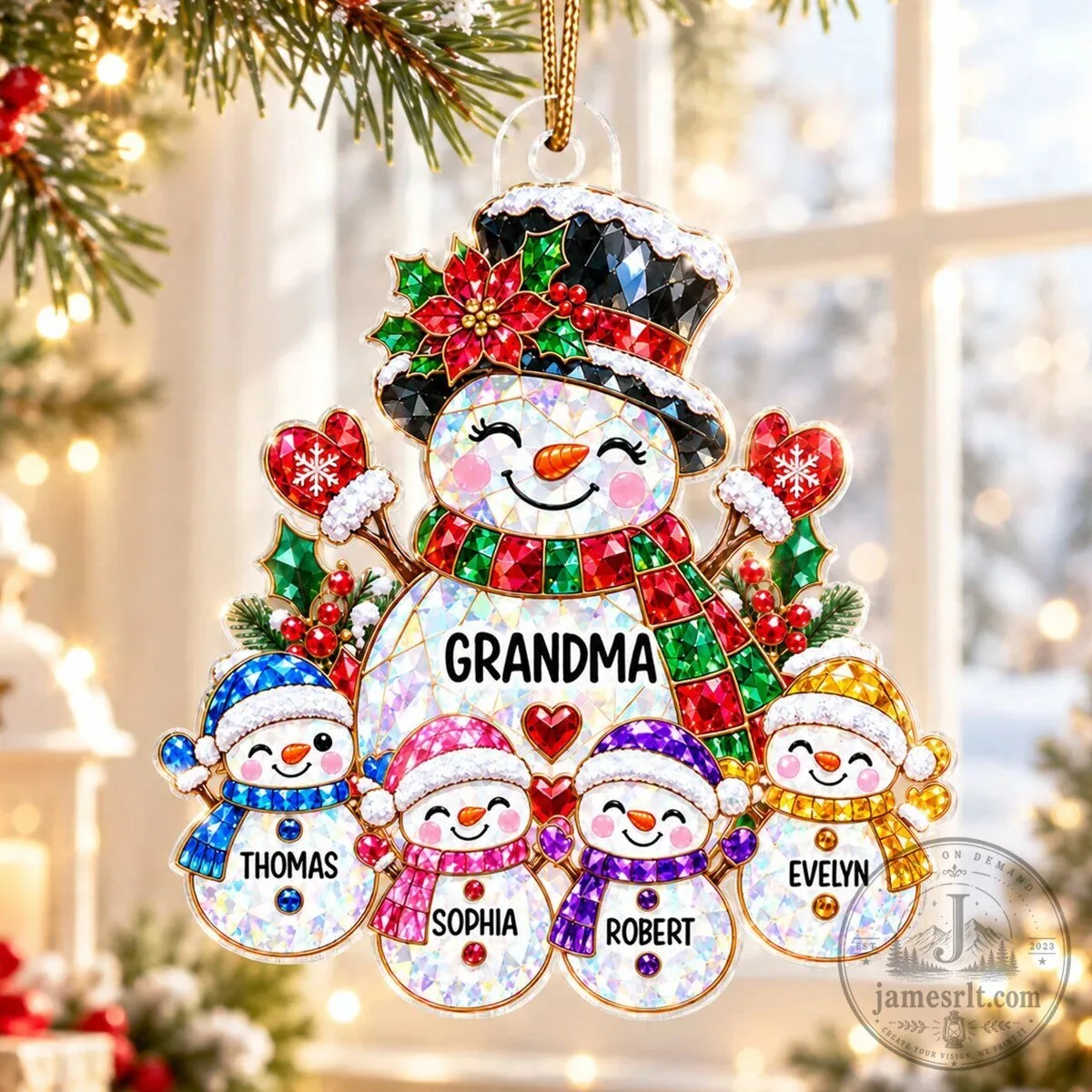 Personalized Grandma's Little Snowmen Christmas Acrylic Ornament