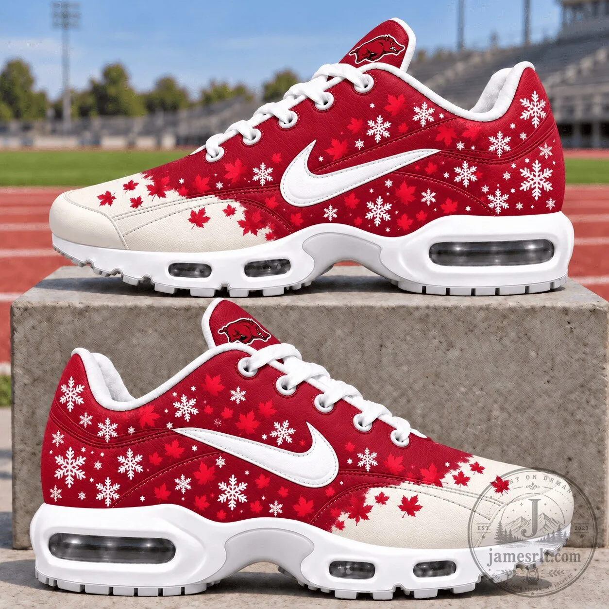 Arkansas Razorbacks Fall Maple Leaf and Snowflake Pattern Sneakers