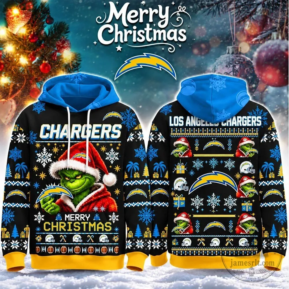 Los Angeles Chargers Grinch Merry Christmas Ugly Sweater Hoodie