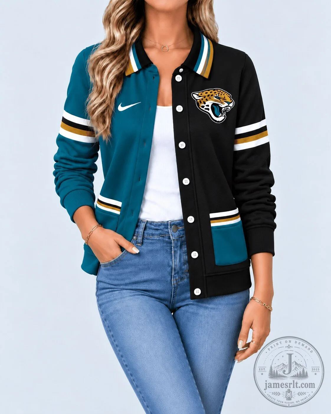 Jacksonville Jaguars National Football League Women's Varsity Button-Up Jacket 1 Jacksonville Jaguars National Football League Women