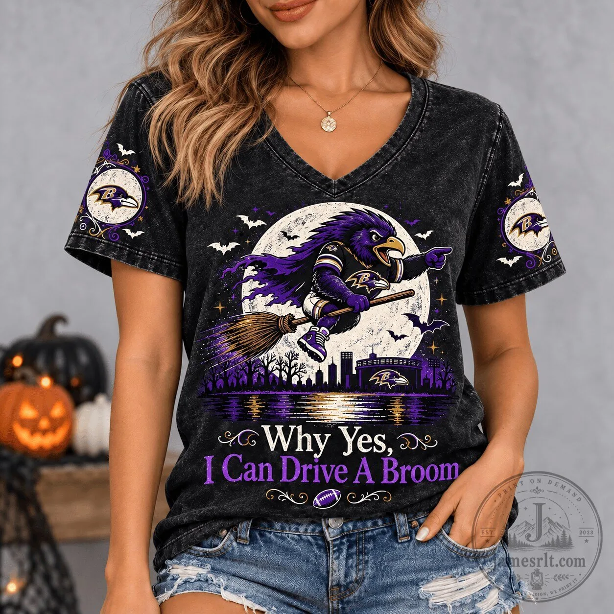 Baltimore Ravens Halloween Witch Flying Broom T-Shirt
