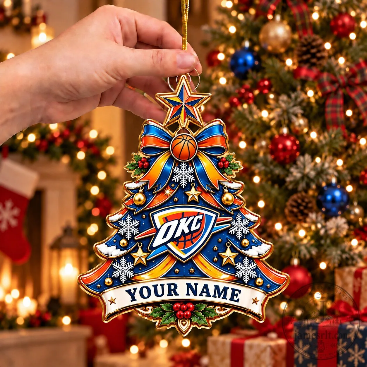 Oklahoma City Thunder Basketball Christmas Tree Ornament Custom Name