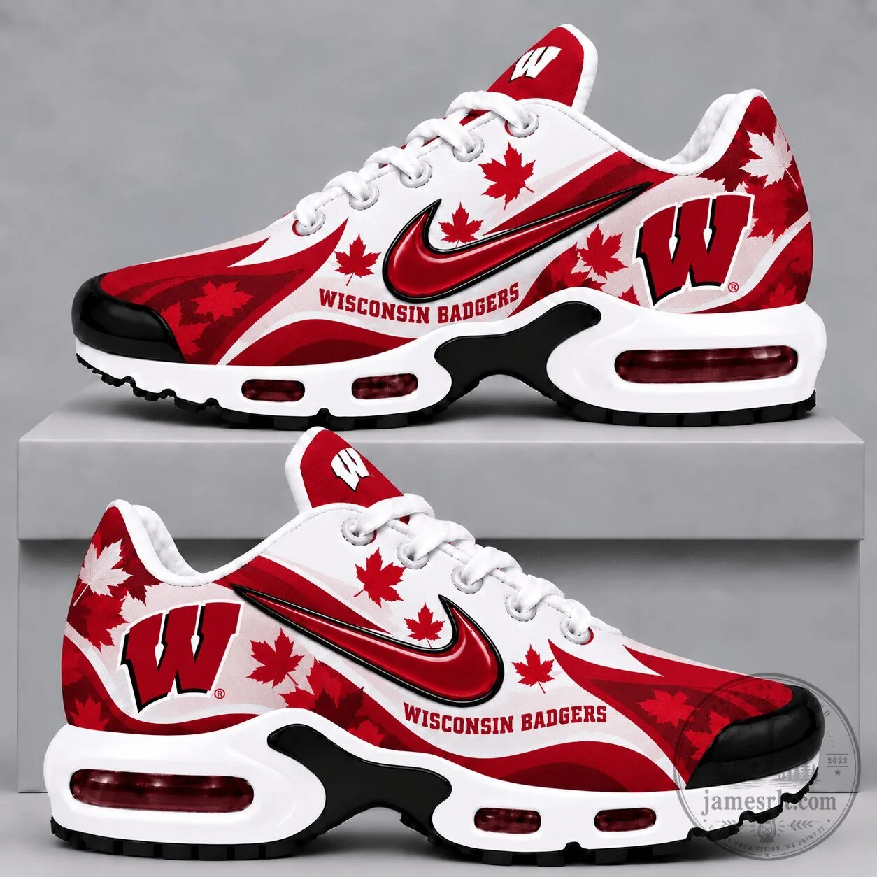 Wisconsin Badgers Fall Season Maple Leaf Sneakers