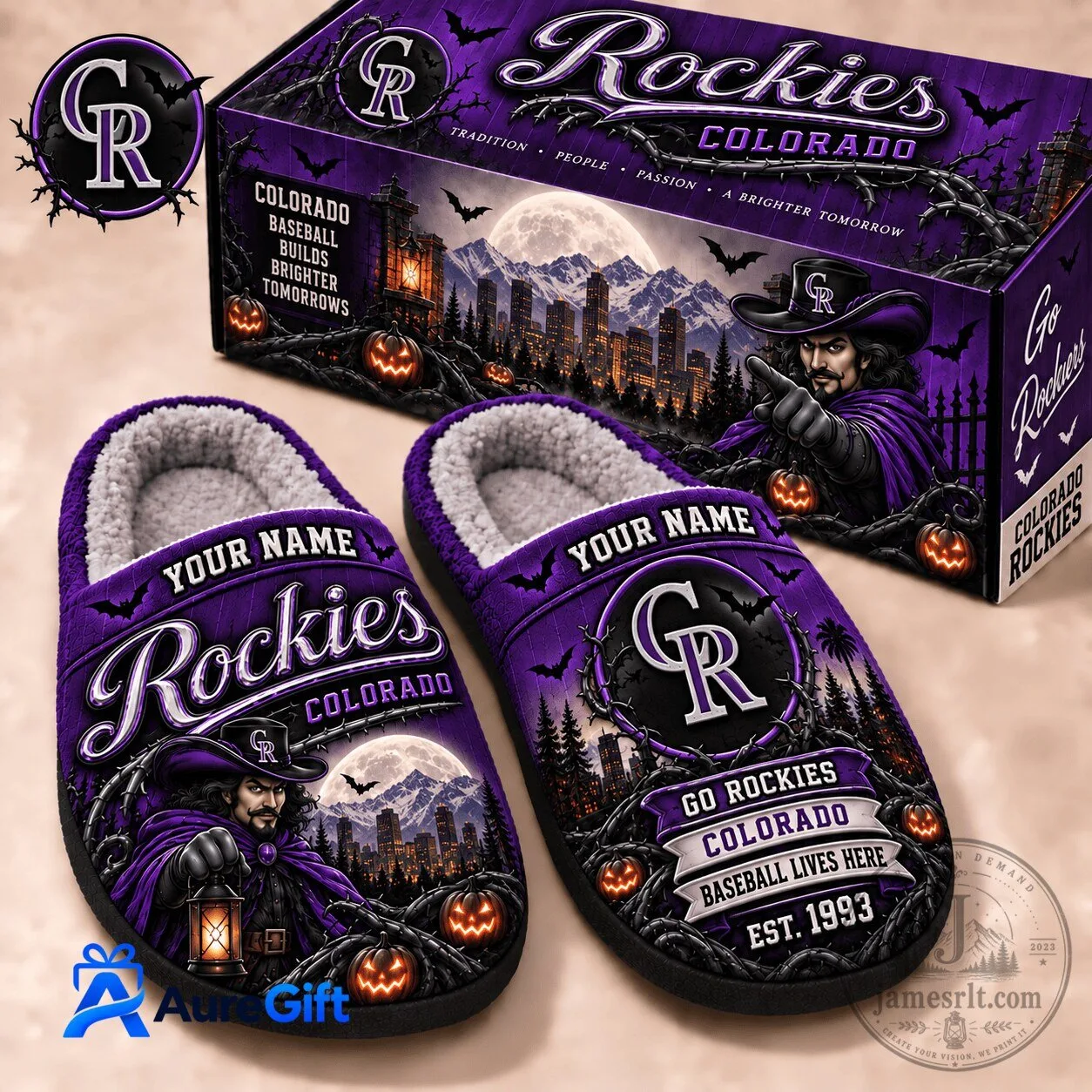 Colorado Rockies Halloween Baseball Team Personalized Slippers