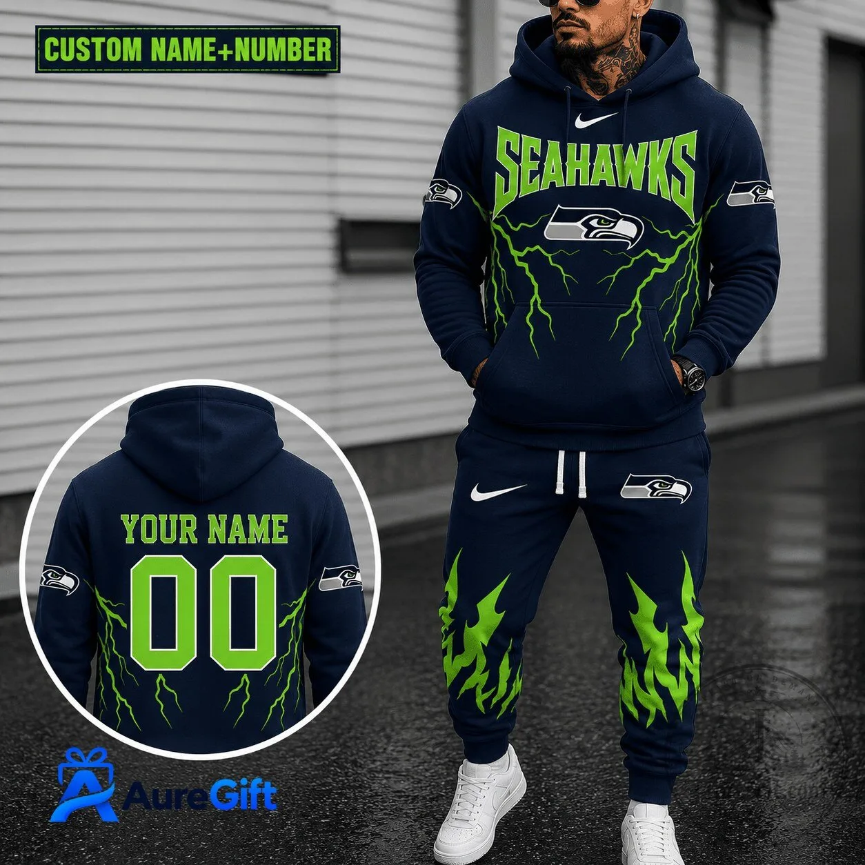Seattle Seahawks Custom Name And Number Fan Hoodie And Sweatpants Set