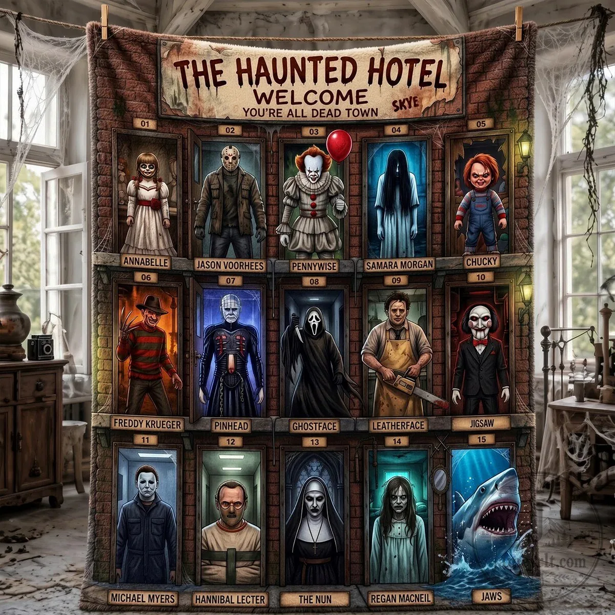 Horror Movie Villains The Haunted Hotel Welcome All Dead Town Blanket 9 Horror Movie Villains The Haunted Hotel Welcome All Dead Town Blanket