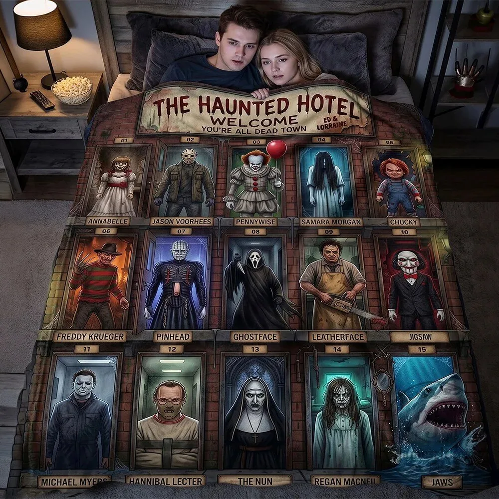 Horror Movie Villains The Haunted Hotel Welcome All Dead Town Blanket 10 Horror Movie Villains The Haunted Hotel Welcome All Dead Town Blanket