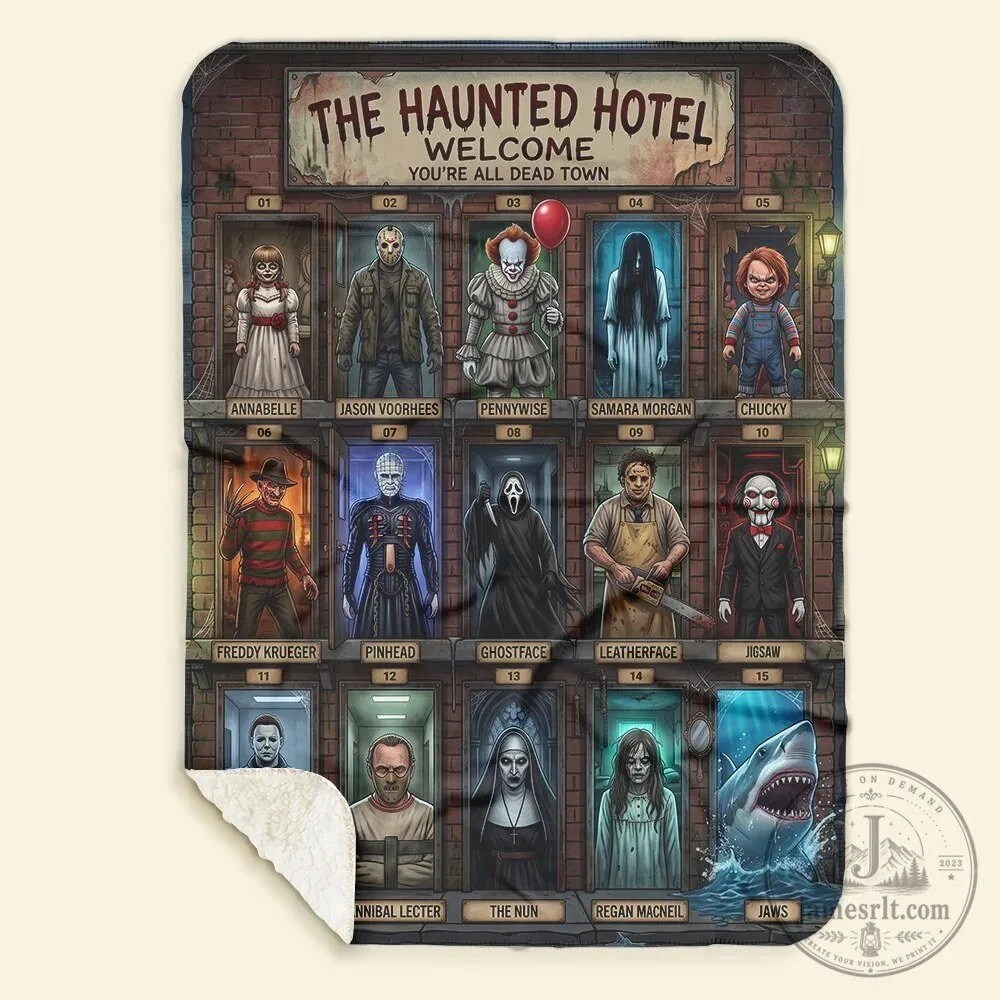Horror Movie Villains The Haunted Hotel Welcome All Dead Town Blanket 12 Horror Movie Villains The Haunted Hotel Welcome All Dead Town Blanket