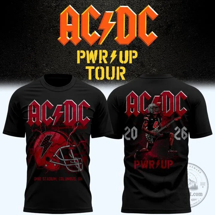 Ohio State Football AC/DC Power Up Tour 2026 Black Graphic T-Shirt