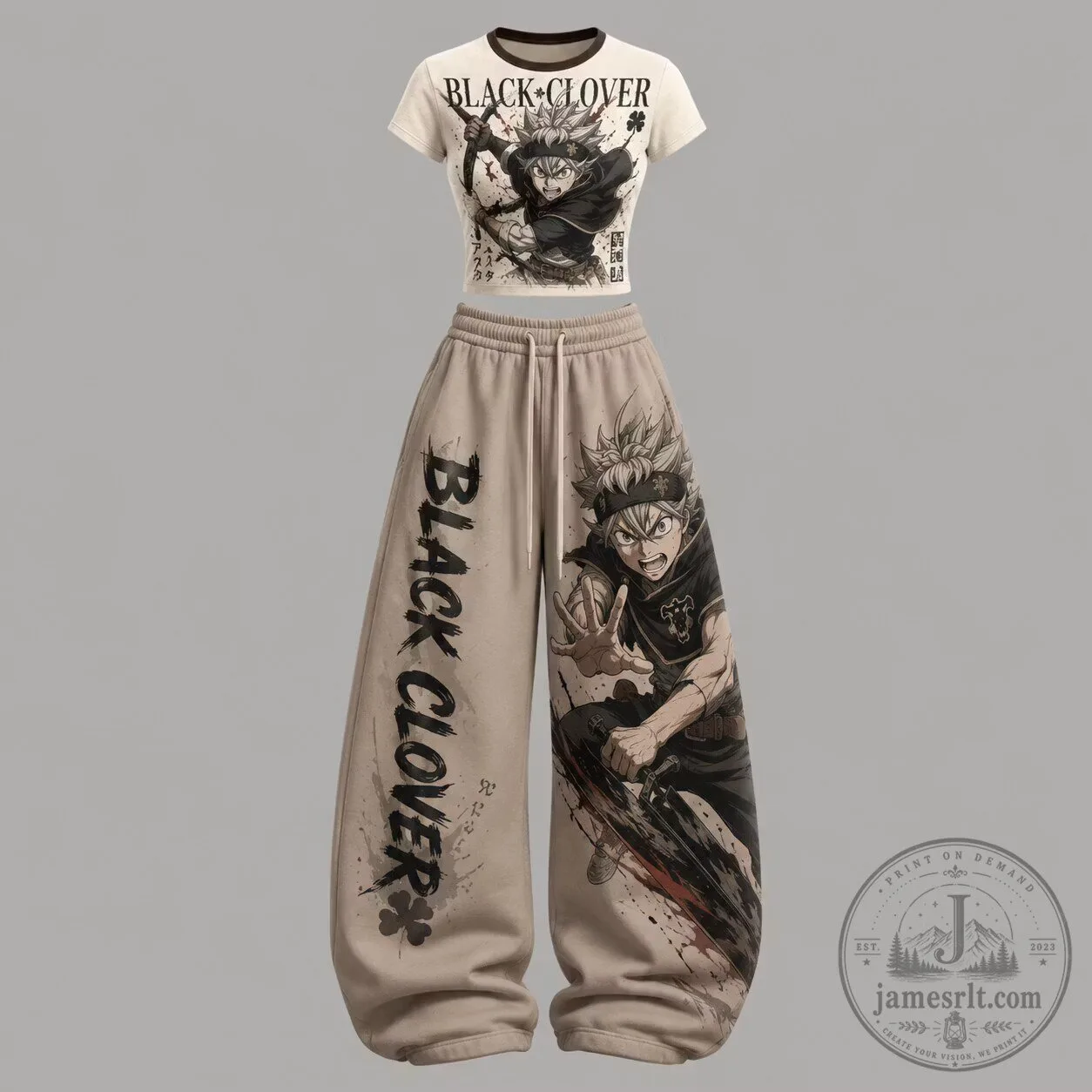 Black Clover Asta Anime Character Graphic Print T-Shirt and Pants Set