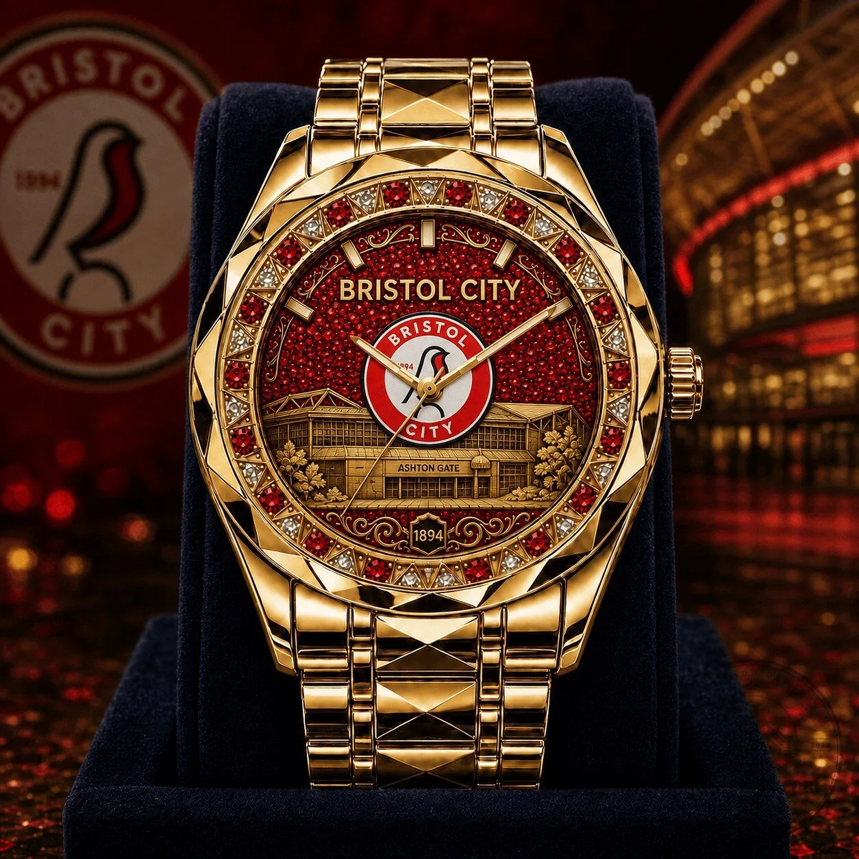 Bristol City Football Club Ashton Gate Stadium Gold Tone Luxury Watch