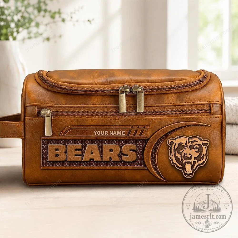 Chicago Bears Personalized Leather Toiletry Bag for Men