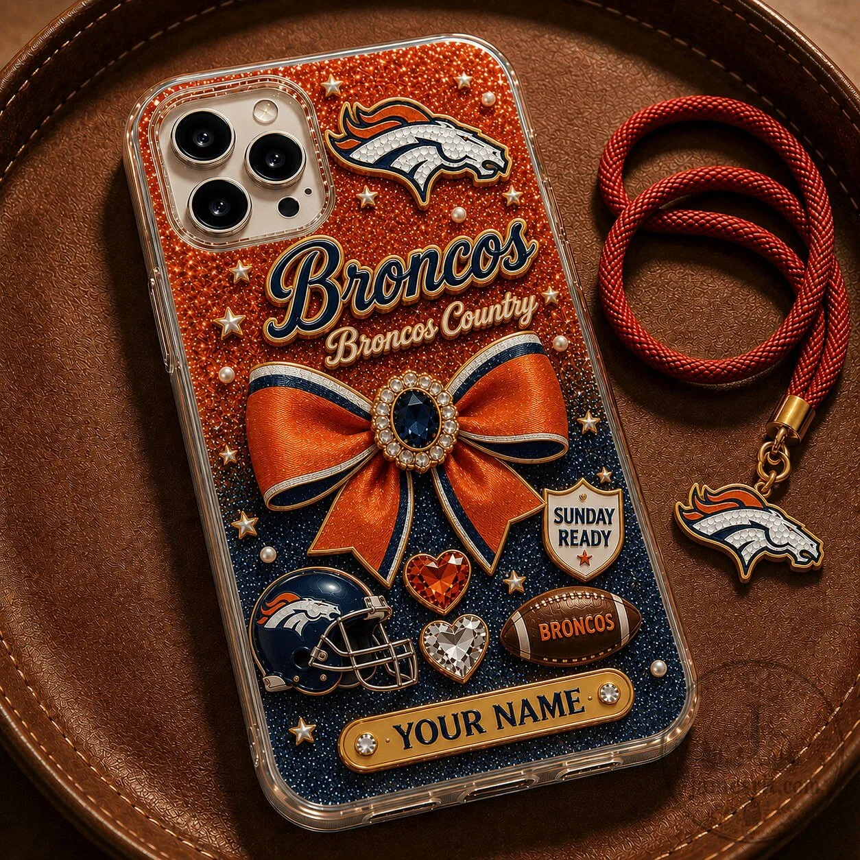 Denver Broncos Football Team Glitter Phone Case Custom Name Gift