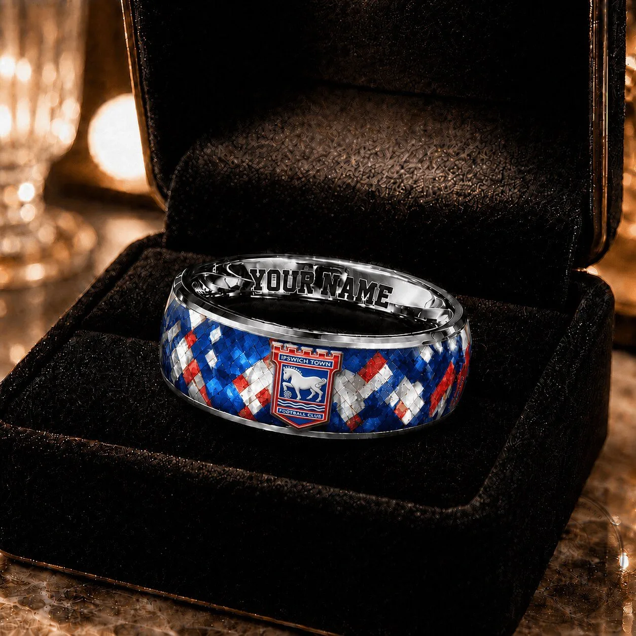 Ipswich Town Football Club Diamond Pattern Ring with Custom Name