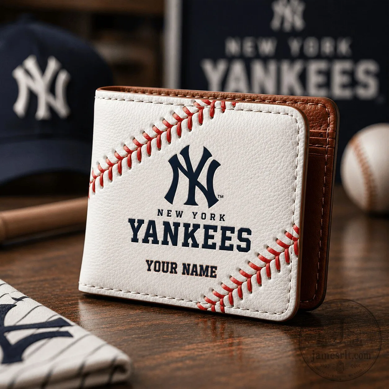 New York Yankees Baseball Stitching Custom Name Leather Wallet