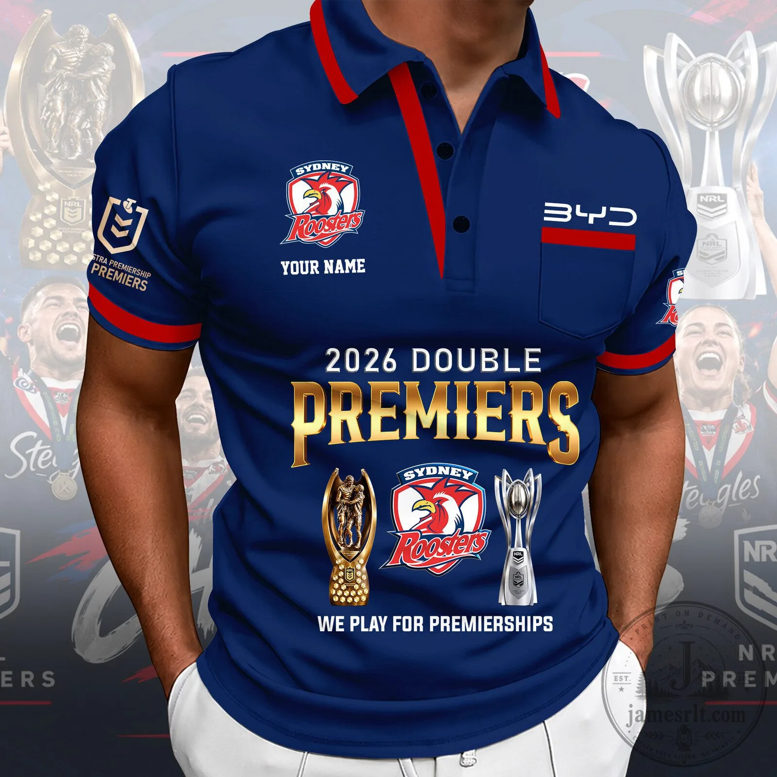 2026 Double Premiers Rugby League Polo Shirt - Sydney Roosters