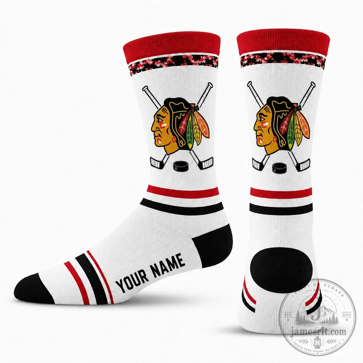 Chicago Blackhawks NHL Hockey Team Logo Personalized Athletic Socks