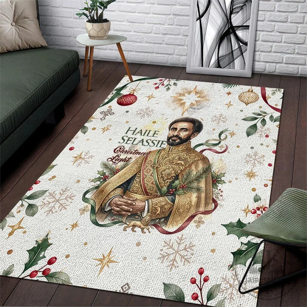 Haile Selassie Christmas Light Ethiopian Orthodox Vintage Area Rug