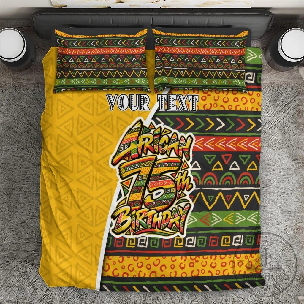 Personalized African 75th Birthday Tribal Geometric Heritage Pattern Bedding Set