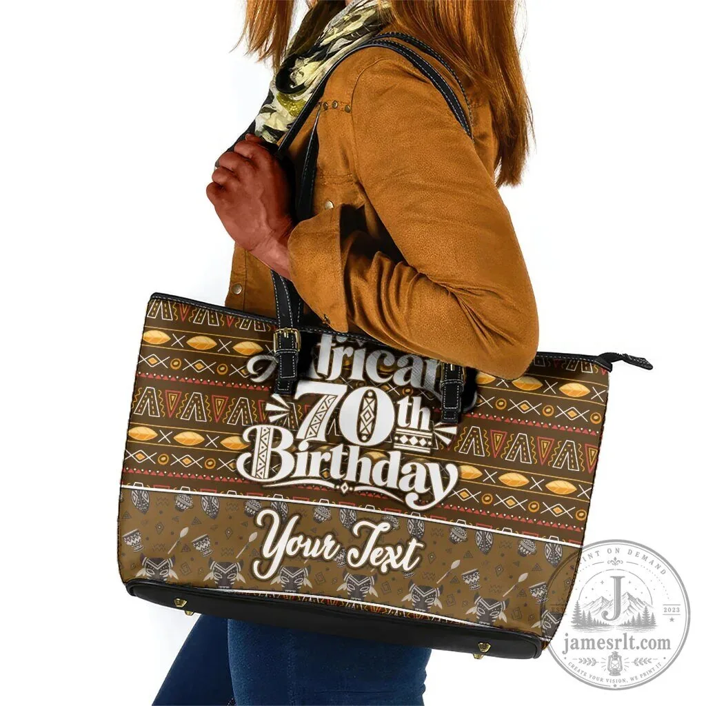 Personalized African 70th Birthday Tribal Pattern Leather Tote Bag