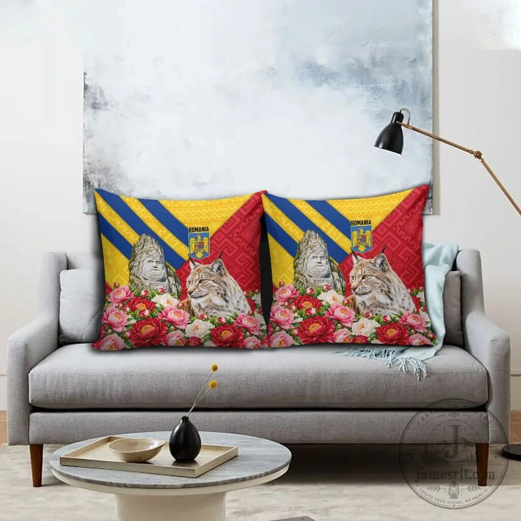Romania Flag Decebalus Rex Lynx Peony Floral Pattern Decorative Throw Pillow 6 Romania Flag Decebalus Rex Lynx Peony Floral Pattern Decorative Throw Pillow