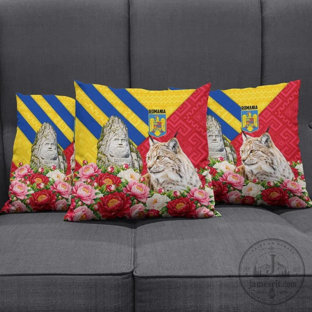 Romania Flag Decebalus Rex Lynx Peony Floral Pattern Decorative Throw Pillow 7 Romania Flag Decebalus Rex Lynx Peony Floral Pattern Decorative Throw Pillow