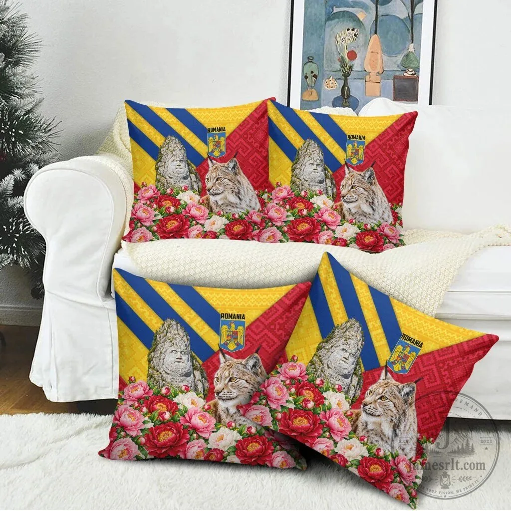 Romania Flag Decebalus Rex Lynx Peony Floral Pattern Decorative Throw Pillow 8 Romania Flag Decebalus Rex Lynx Peony Floral Pattern Decorative Throw Pillow