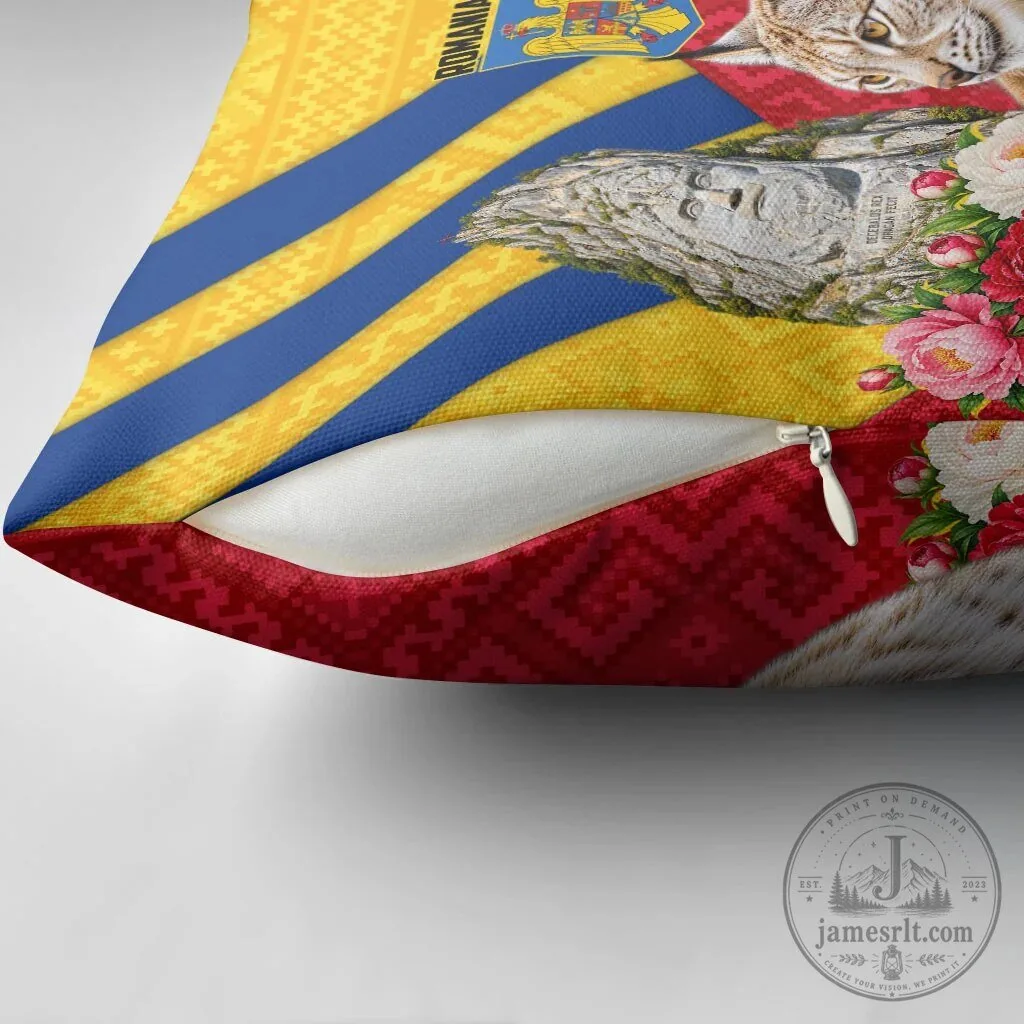 Romania Flag Decebalus Rex Lynx Peony Floral Pattern Decorative Throw Pillow 9 Romania Flag Decebalus Rex Lynx Peony Floral Pattern Decorative Throw Pillow