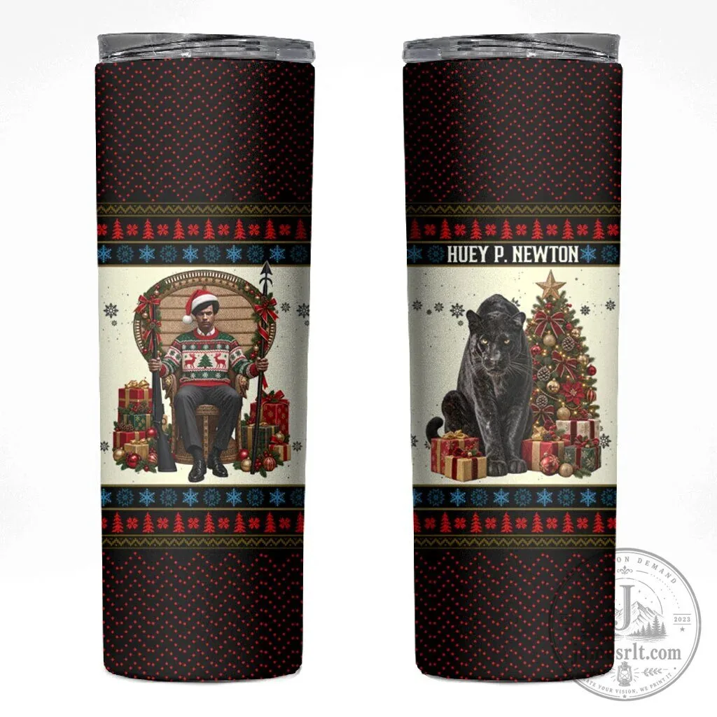 Huey P. Newton Black Panther Christmas Ugly Sweater Pattern Tumbler