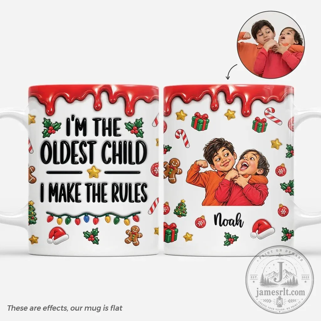 Personalized Oldest Child I Make The Rules Christmas Mug With Custom Faces