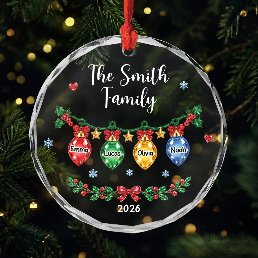 Personalized Family Christmas Lights Clear Glass Ornament Personalized Family Christmas Lights Clear Glass Ornament