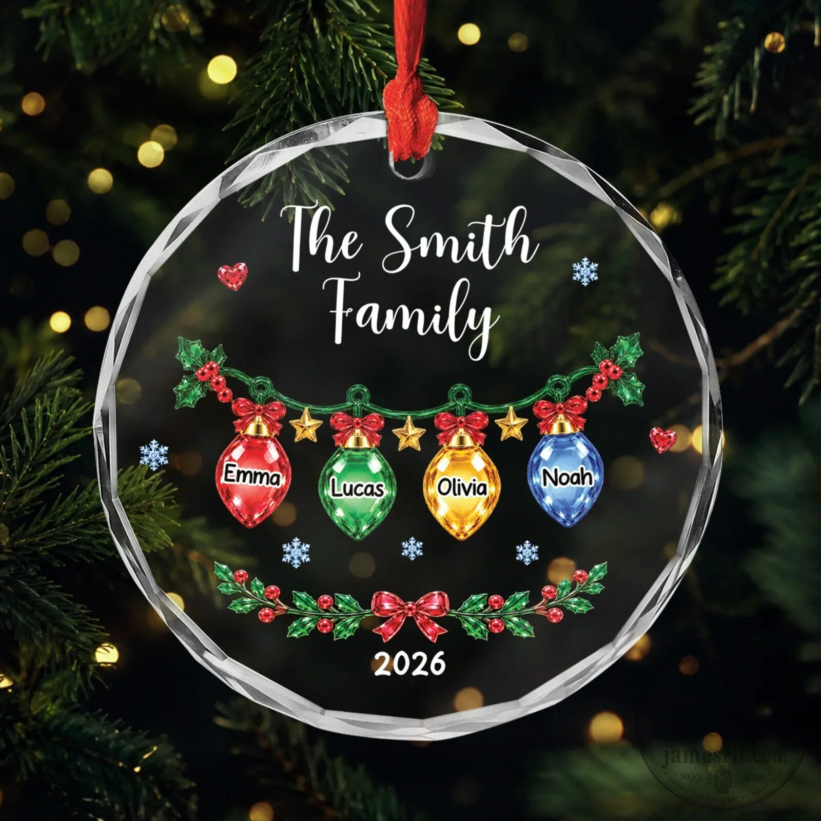 Personalized Family Christmas Lights Clear Glass Ornament 5 Personalized Family Christmas Lights Clear Glass Ornament