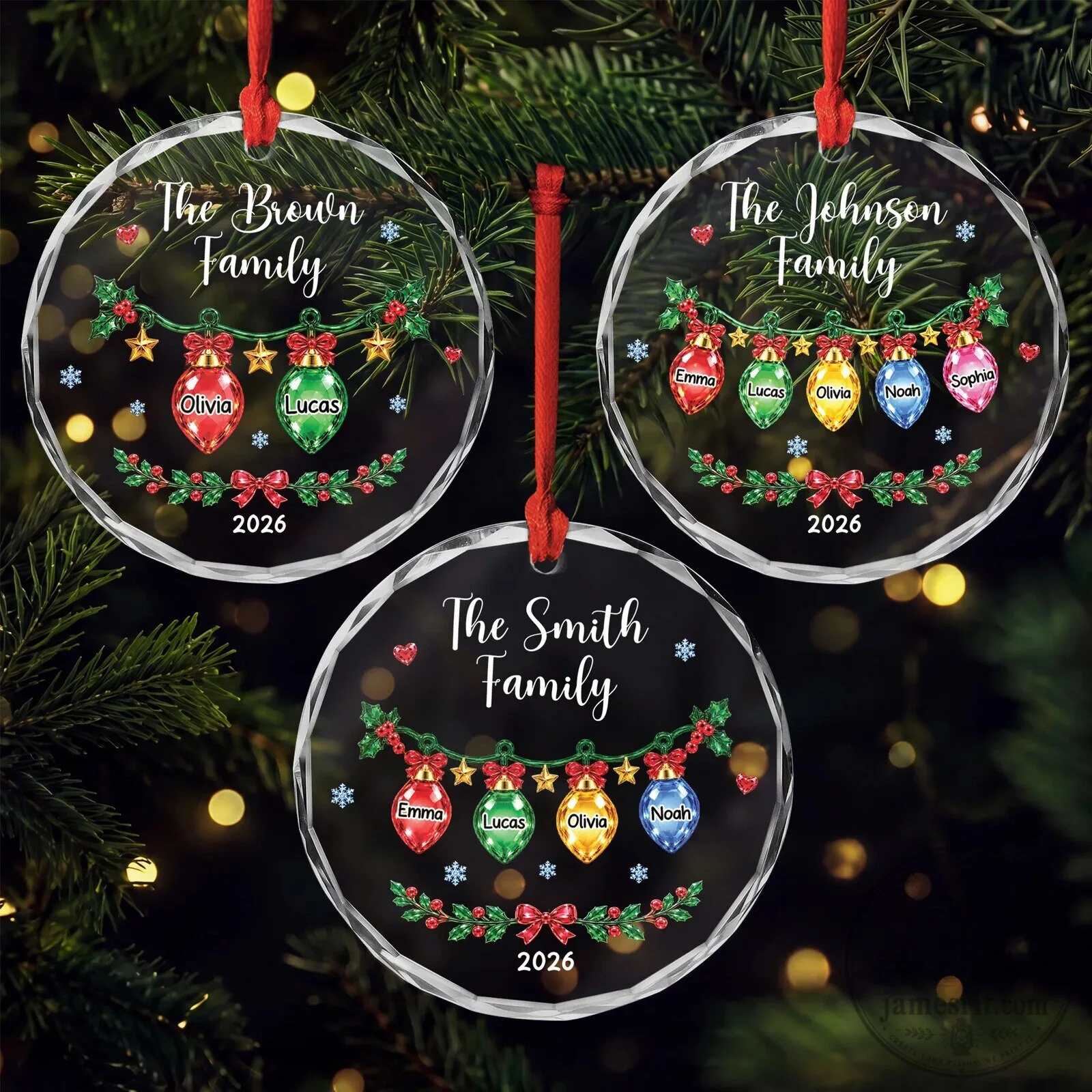 Personalized Family Christmas Lights Clear Glass Ornament 6 Personalized Family Christmas Lights Clear Glass Ornament