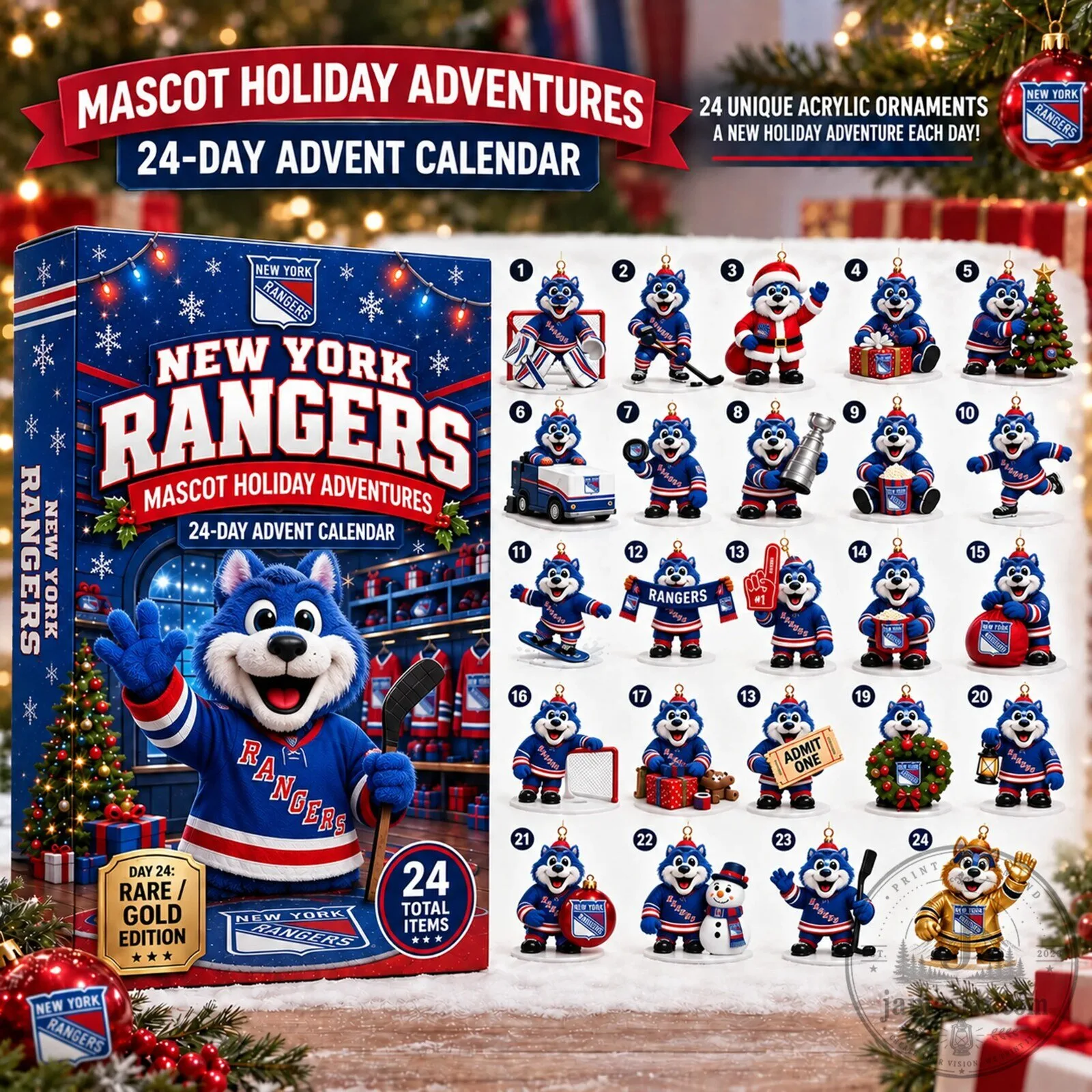 New York Rangers Mascot Holiday Adventures 24-Day Advent Calendar with Ornaments 1 New York Rangers Mascot Holiday Adventures 24-Day Advent Calendar with Ornaments