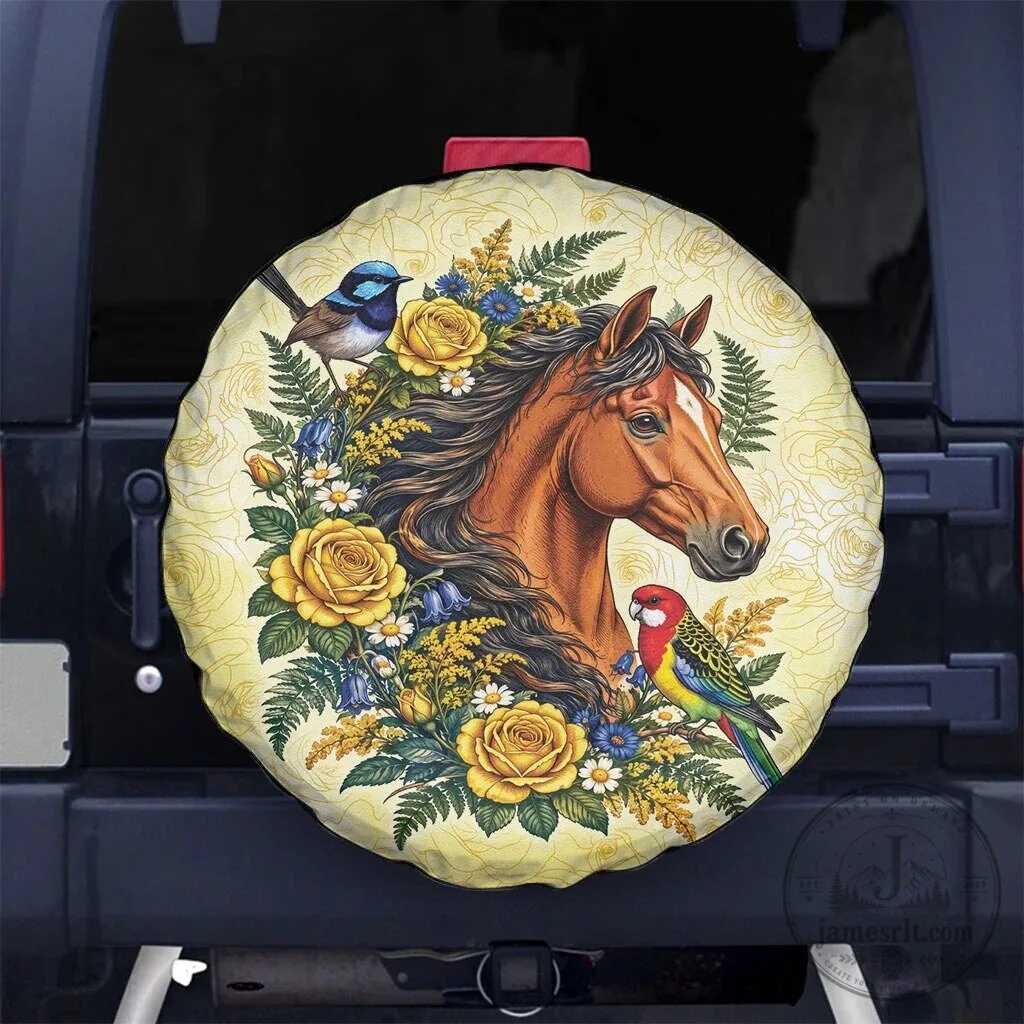 Melbourne Horse Yellow Rose Wreath Australian Blue Wren and Rosella Parrot Tire Cover 6 Melbourne Horse Yellow Rose Wreath Australian Blue Wren and Rosella Parrot Tire Cover