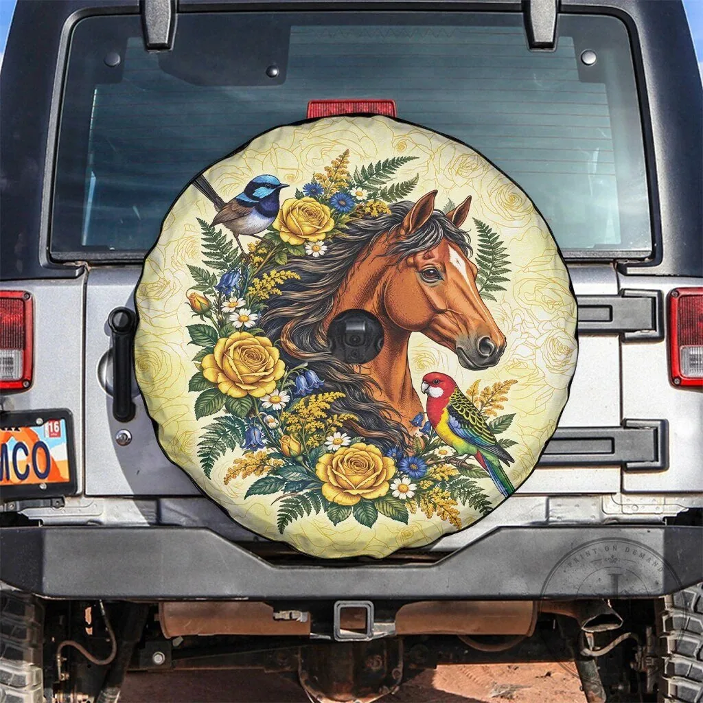 Melbourne Horse Yellow Rose Wreath Australian Blue Wren and Rosella Parrot Tire Cover 7 Melbourne Horse Yellow Rose Wreath Australian Blue Wren and Rosella Parrot Tire Cover