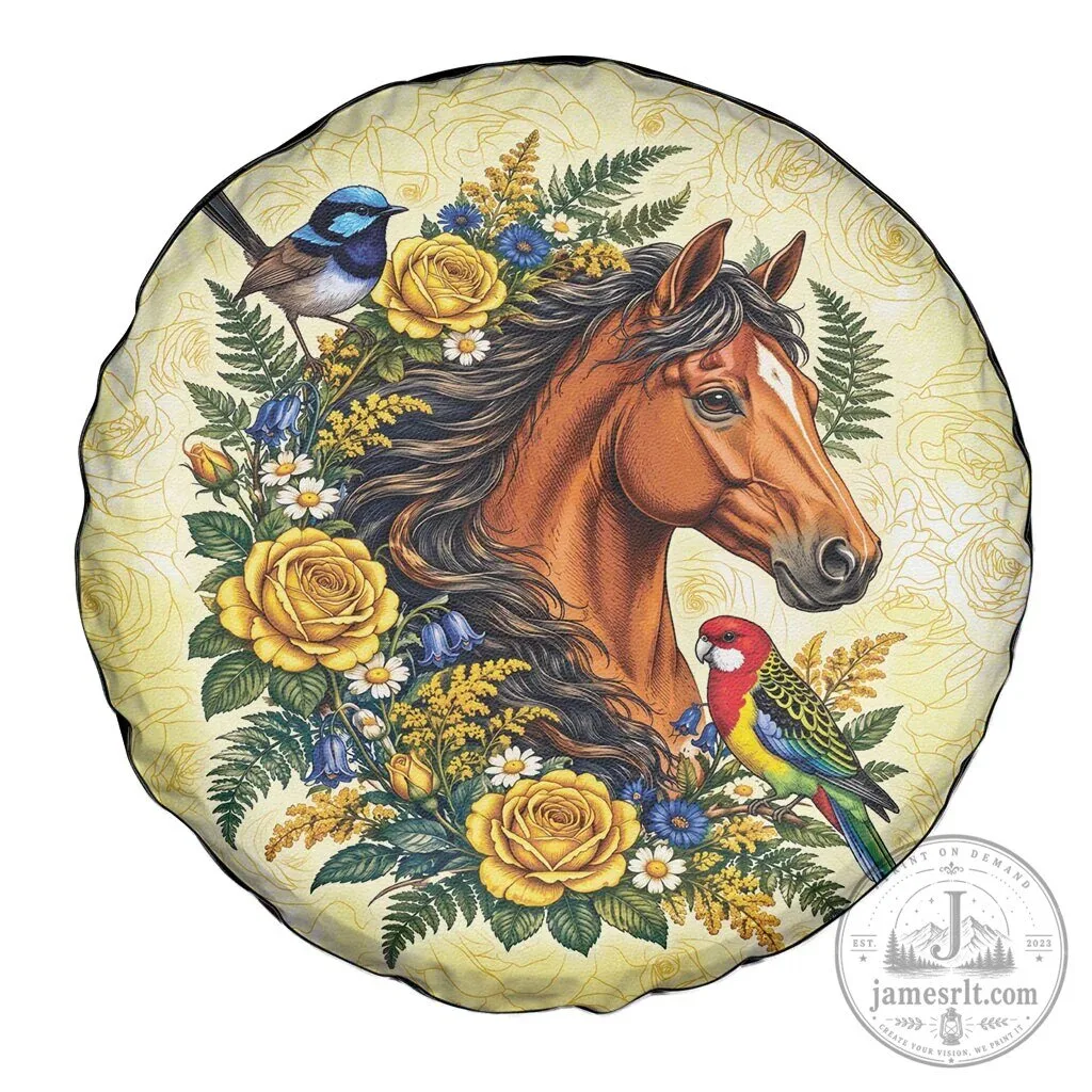 Melbourne Horse Yellow Rose Wreath Australian Blue Wren and Rosella Parrot Tire Cover 9 Melbourne Horse Yellow Rose Wreath Australian Blue Wren and Rosella Parrot Tire Cover