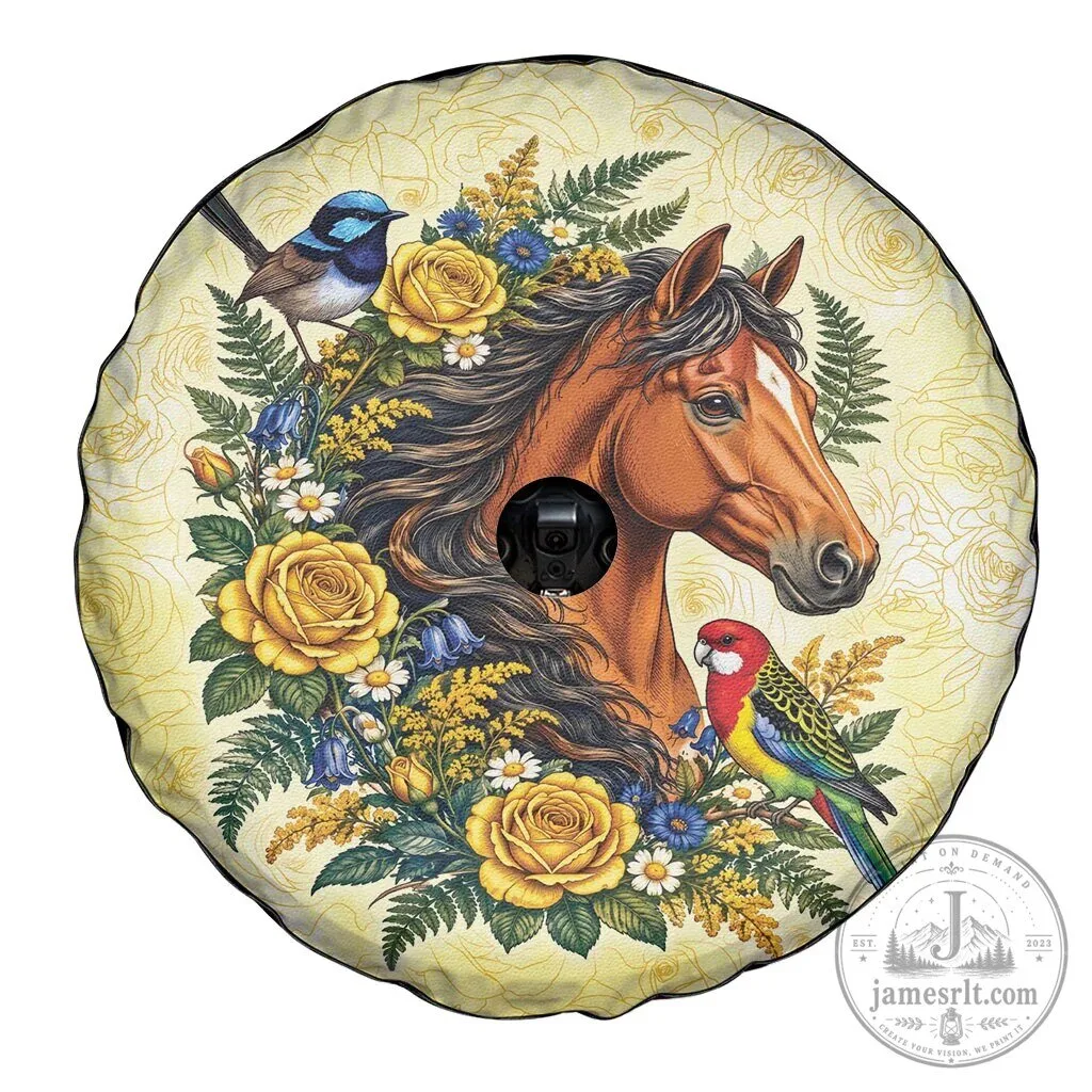 Melbourne Horse Yellow Rose Wreath Australian Blue Wren and Rosella Parrot Tire Cover 10 Melbourne Horse Yellow Rose Wreath Australian Blue Wren and Rosella Parrot Tire Cover