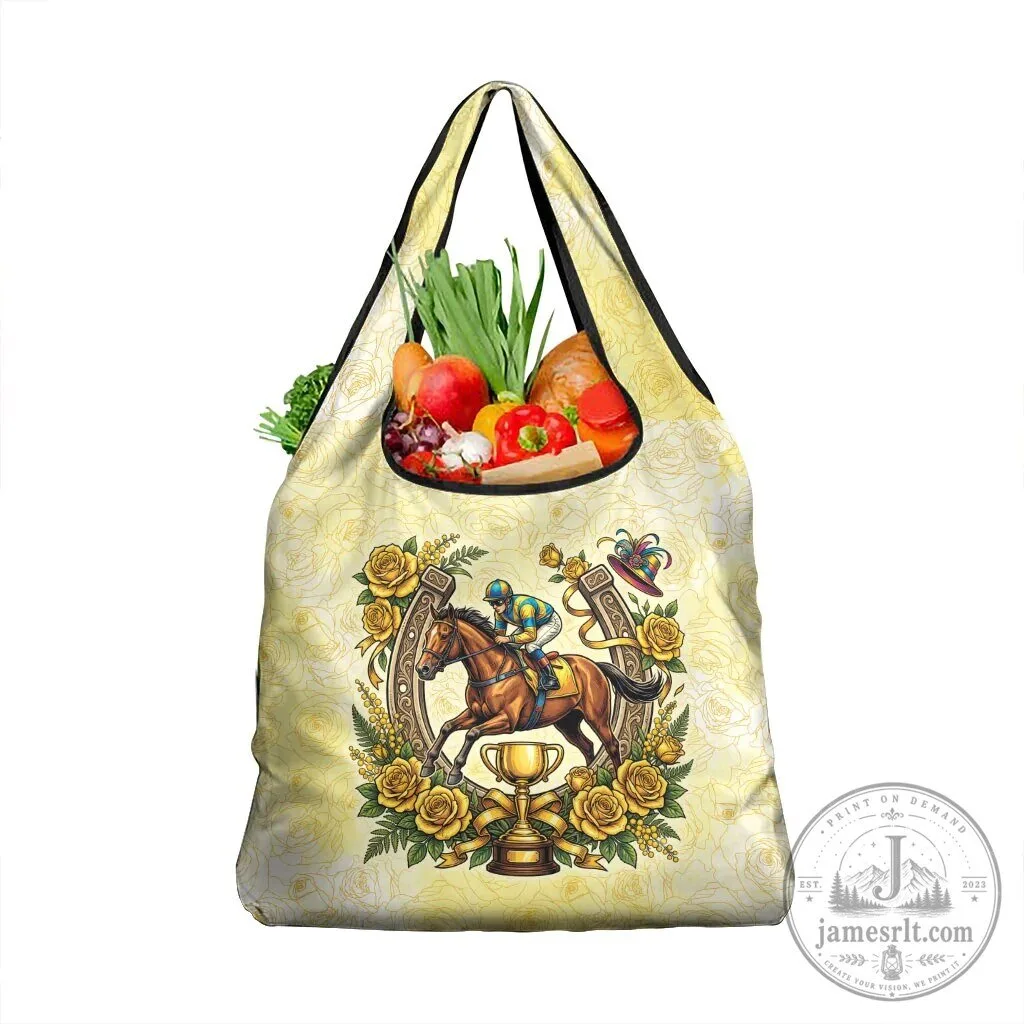 Melbourne Horse Racing Jockey Floral Horseshoe Yellow Rose Reusable Grocery Bag 7 Melbourne Horse Racing Jockey Floral Horseshoe Yellow Rose Reusable Grocery Bag