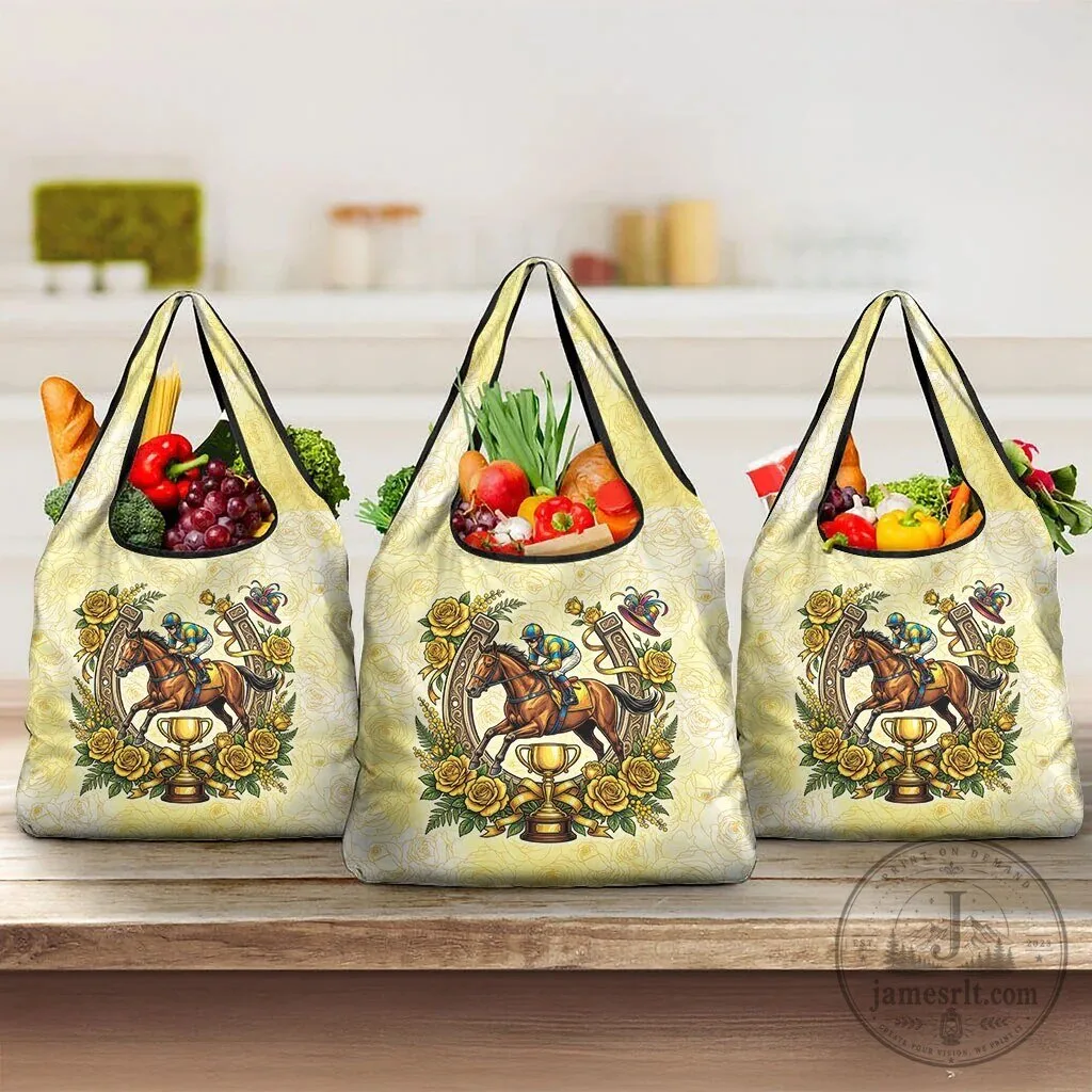 Melbourne Horse Racing Jockey Floral Horseshoe Yellow Rose Reusable Grocery Bag 8 Melbourne Horse Racing Jockey Floral Horseshoe Yellow Rose Reusable Grocery Bag