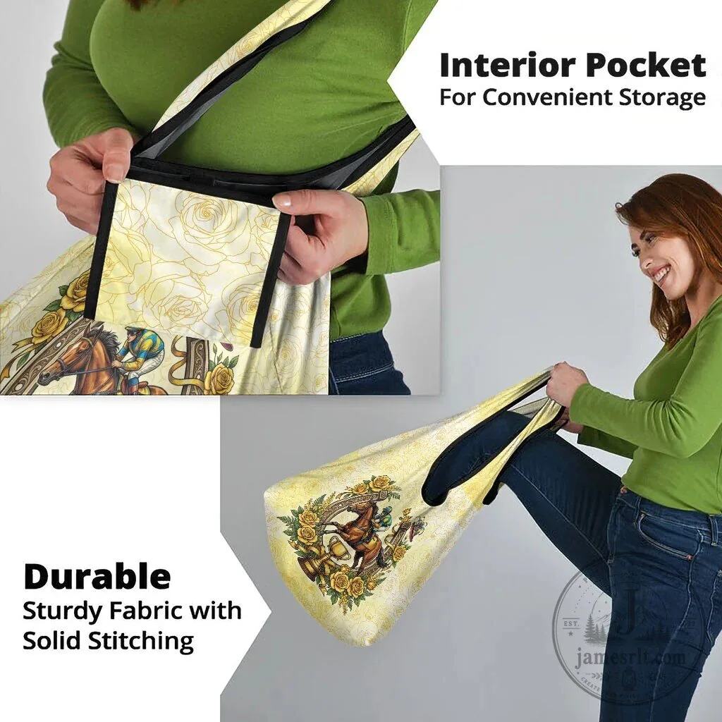 Melbourne Horse Racing Jockey Floral Horseshoe Yellow Rose Reusable Grocery Bag 12 Melbourne Horse Racing Jockey Floral Horseshoe Yellow Rose Reusable Grocery Bag