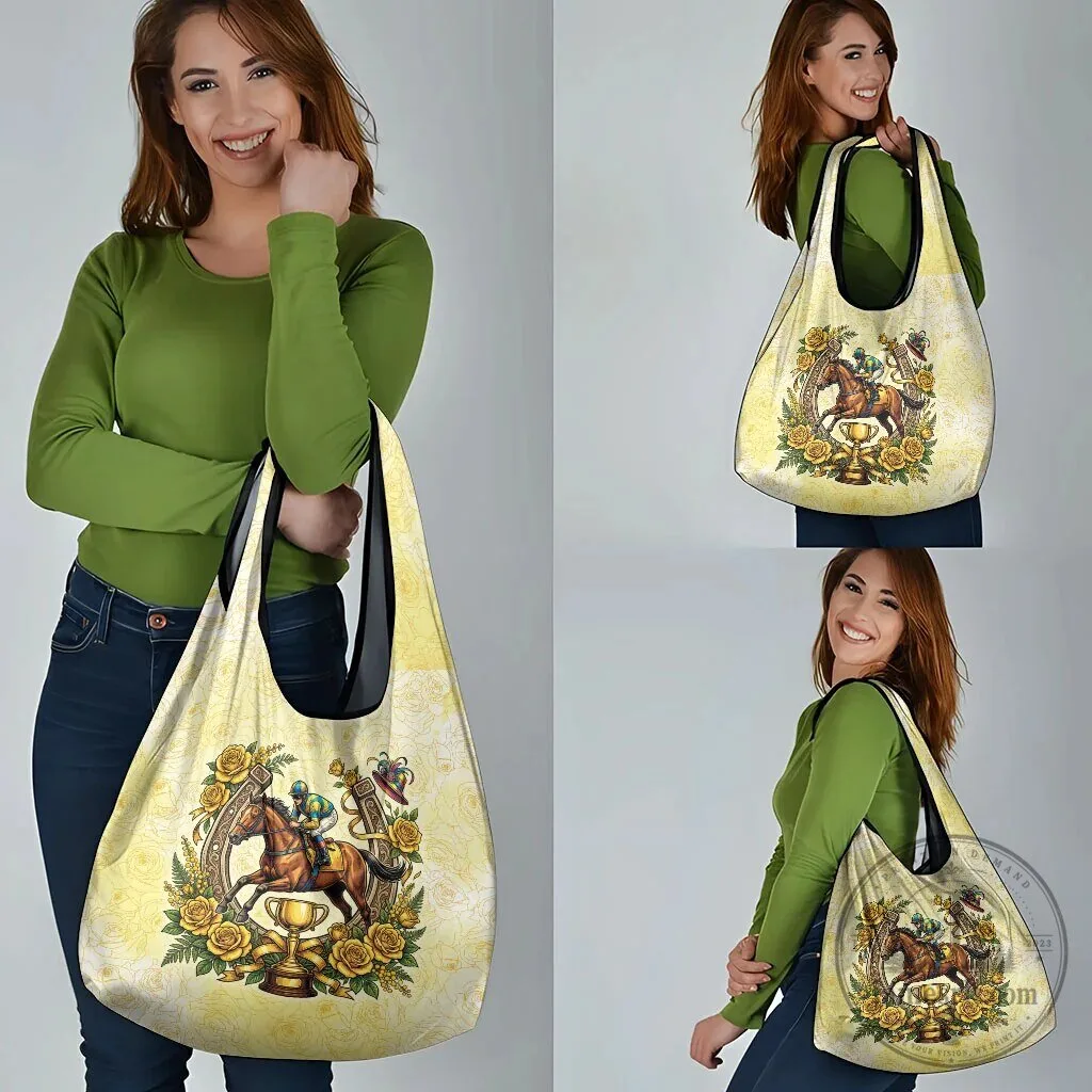 Melbourne Horse Racing Jockey Floral Horseshoe Yellow Rose Reusable Grocery Bag 13 Melbourne Horse Racing Jockey Floral Horseshoe Yellow Rose Reusable Grocery Bag