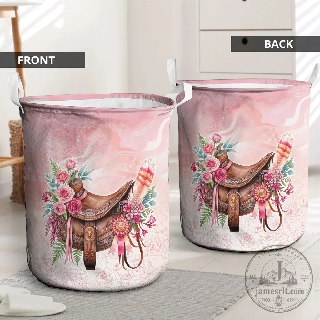 Pink Floral Horse Saddle Laundry Basket with Rose and Waxflower Flowers 6 Pink Floral Horse Saddle Laundry Basket with Rose and Waxflower Flowers