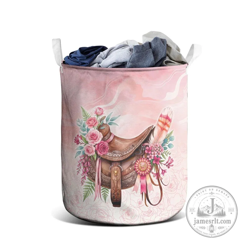 Pink Floral Horse Saddle Laundry Basket with Rose and Waxflower Flowers 7 Pink Floral Horse Saddle Laundry Basket with Rose and Waxflower Flowers